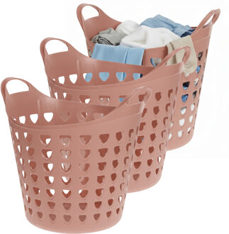 Excellent Houseware Flexibele wasmand - 3x - oud roze - 26 liter - kunststof - 40 x 41 cm