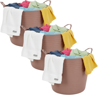 Excellent Houseware flexibele wasmand - 3x - oudroze - 27 liter - kunststof - 42 x 40 x 35 cm