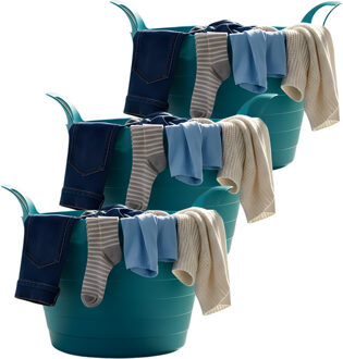 Excellent Houseware Flexibele wasmand - 3x - petrol blauw - 30 liter - kunststof - 54 x 37 cm - met handvatten