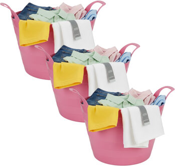 Excellent Houseware Flexibele wasmand - 3x - roze - 30 liter - kunststof - 54 x 37 cm - met handvatten