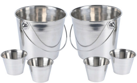 Excellent Houseware Frietbak/patat serveeremmer set - 12-delig - RVS - 11 x 11 cm