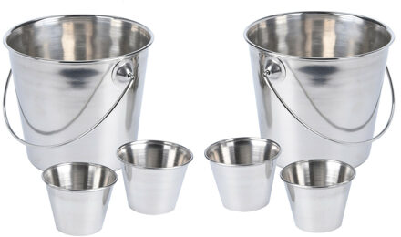 Excellent Houseware Frietbak/patat serveeremmer set - 6-delig - RVS - 11 x 11 cm