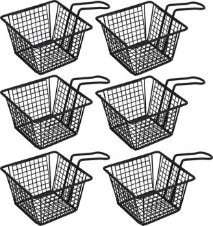 Excellent Houseware Frietmandje/patat serveermandje - 6x - zwart - metaal - 21 x 13 x 8,5 cm