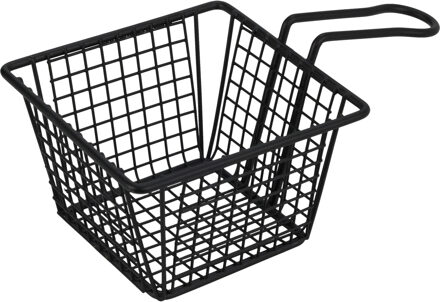 Excellent Houseware Frietmandje/patat serveermandje - zwart - metaal - 21 x 13 x 8,5 cm