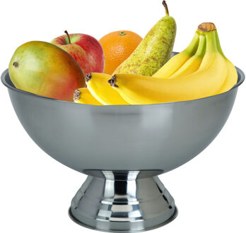 Excellent Houseware Fruitschaal/fruitmand op voet - RVS - zilverkleurig - 39 x 24 cm - Fruitschalen