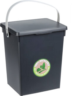 Excellent Houseware Gft afvalbakje voor aanrecht - 5,5L - klein - antraciet grijs - afsluitbaar