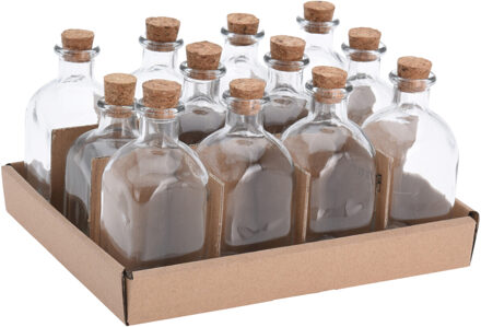 Excellent Houseware Glazen flesjes met kurk dop - 12 stuks - transparant - glas -120 ml