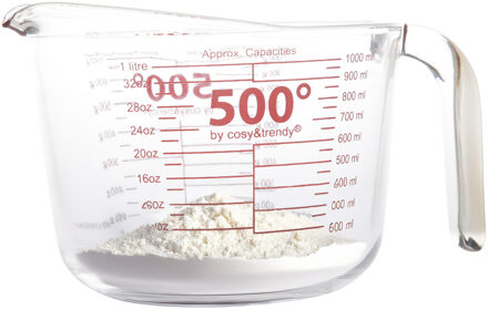 Excellent Houseware glazen maatbeker - hittebestendig - 1000 ml - Keuken - koken