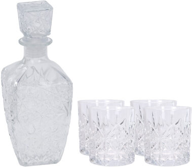 Excellent Houseware Glazen whisky/water karaf 900 ml met 4x whiskyglazen 230 ml - Whiskeykaraffen Transparant