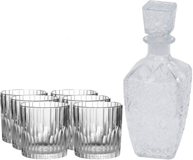 Excellent Houseware Glazen whisky/water karaf 900 ml met 6x whiskyglazen 310 ml