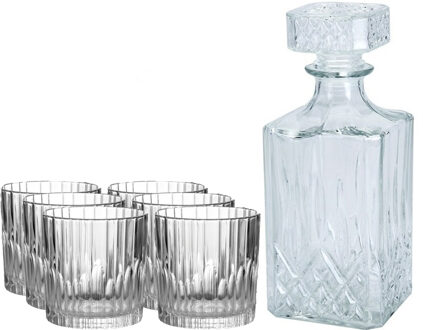 Excellent Houseware Glazen whisky/water karaf 900 ml met 6x whiskyglazen 310 ml