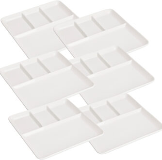 Excellent Houseware Gourmetbord - 6x - 4 vakjes - vierkant - wit - porselein - D25 cm - Fonduebord/barbecue bord