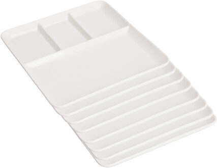 Excellent Houseware Gourmetbord - 8x - 4 vakjes - vierkant - wit - porselein - D25 cm - Fonduebord/barbecue bord