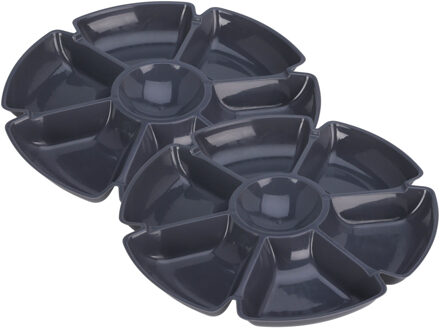 Excellent Houseware Hapjes / chips serveerschaal - 2x - donkergrijs - D29 cm - vakjes dienblad - kun