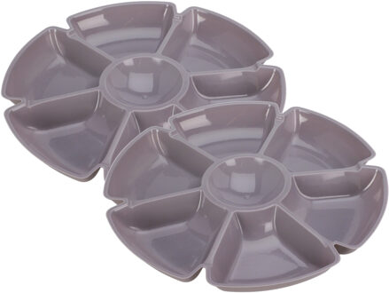 Excellent Houseware Hapjes / chips serveerschaal - 2x - grijs - D29 cm - vakjes dienblad - kunststof