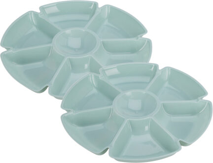 Excellent Houseware Hapjes / chips serveerschaal - 2x - lichtblauw - D29 cm - vakjes dienblad - kuns