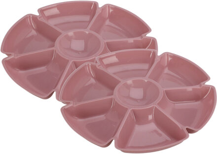 Excellent Houseware Hapjes / chips serveerschaal - 2x - oudroze - D29 cm - vakjes dienblad - kunstst