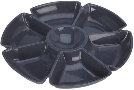 Excellent Houseware Hapjes / chips serveerschaal - donkergrijs - D29 cm - vakjes dienblad - kunststo
