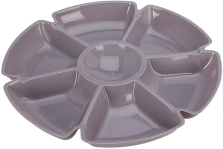 Excellent Houseware Hapjes / chips serveerschaal - grijs - D29 cm - vakjes dienblad - kunststof