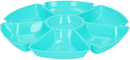 Excellent Houseware Hapjes/chips serveerschaal - ijsblauw - D29 cm - vakjes dienblad - kunststof