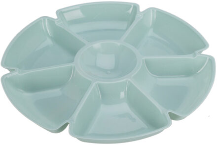 Excellent Houseware Hapjes / chips serveerschaal - lichtblauw - D29 cm - vakjes dienblad - kunststof