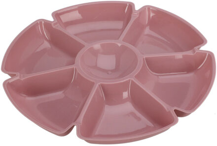Excellent Houseware Hapjes / chips serveerschaal - oudroze - D29 cm - vakjes dienblad - kunststof