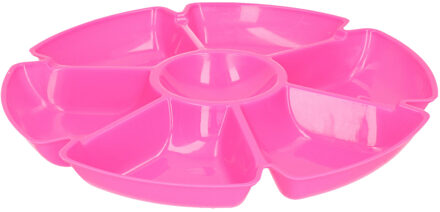 Excellent Houseware Hapjes/chips serveerschaal - roze - D29 cm - vakjes dienblad - kunststof