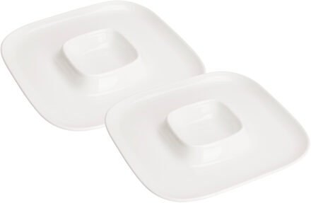 Excellent Houseware Hapjes / Tapas serveerschaal - 2x - poselein - wit - 26 cm - met vakken - rond