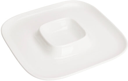 Excellent Houseware Hapjes / Tapas serveerschaal - poselein - wit - 26 cm - met vakken - rond