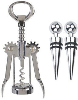 Excellent Houseware Hevel kurkentrekker/flessenopener rvs met 2x afsluitdoppen