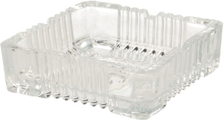 Excellent Houseware Home & Styling Asbak - vierkant - gedecoreerd glas - transparant - 10 x 10 x 4 cm - Asbakken