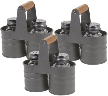 Excellent Houseware Horeca set van 8x Peper en zout strooier set in houder - glas/metaal - 6 x 13 cm