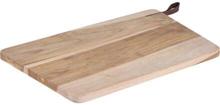 Excellent Houseware Houten snijplank/serveerplank met leren hengsel 40 cm - Snijplanken Bruin