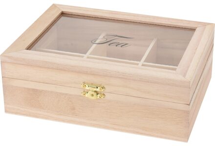 Excellent Houseware houten theedoos 6-vaks 21 x 16 x 8 cm