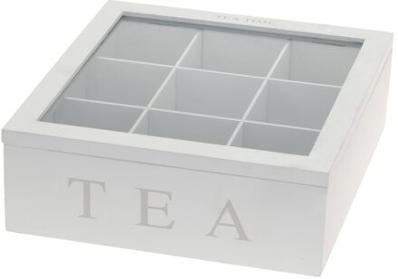 Excellent Houseware houten theedoos wit 9-vaks 23 x 23 x 8 cm - Theedozen