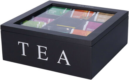 Excellent Houseware houten theekist zwart 9-vaks 23 x 23 x 8 cm - Theedozen