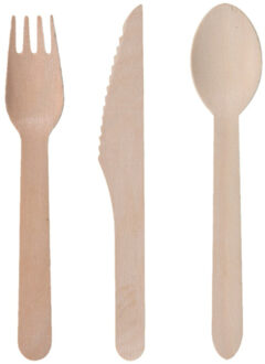 Excellent Houseware Houten wegwerp party/bbq bestek sets voor 40x personen messen/vorken/lepels van 16 cm