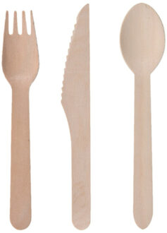 Excellent Houseware Houten wegwerp party/bbq bestek sets voor 60x personen messen/vorken/lepels van 16 cm