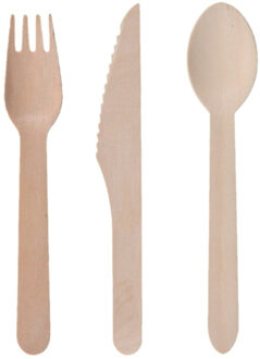 Excellent Houseware Houten wegwerp party/bbq bestek sets voor 80x personen messen/vorken/lepels van 16 cm