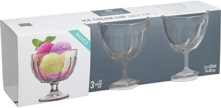 Excellent Houseware IJcoupes / dessert serveer schaaltjes op voet - set 3x stuks - glas - 425 ml