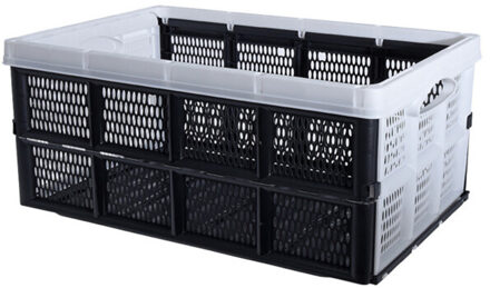 Excellent Houseware Inklapbare boodschappenkrat - opbergkrat - zwart / wit - 48 x 35 x 24 cm - vouwkrat