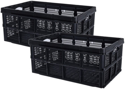 Excellent Houseware Inklapbare boodschappenkrat - Set van 2x stuks - opbergkrat - zwart - 48 x 35 x 24 cm - vouwkrat