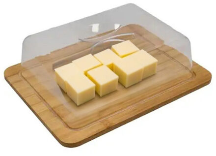 Excellent Houseware Kaas serveerplankje met stolp - bamboe hout - kaasstolp - 26 x 21 cm - kaasplankje - Serveerplanken Bruin