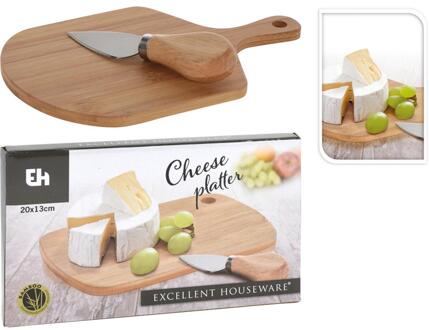 Excellent Houseware Kaasplank bamboe 20x13cm met kaasmes bruin