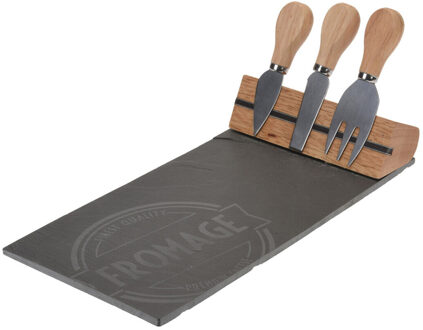 Excellent Houseware Kaasplank/serveerplank met kaasmessen - Leisteen - 4-delig - 30 x 15 cm