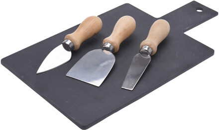 Excellent Houseware Kaasplank/serveerplank - van leisteen - met 3x kaasmesjes - 33 x 17 cm