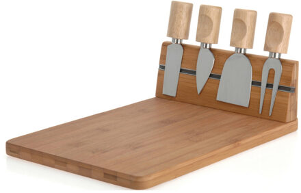 Excellent Houseware Kaasplankje/serveerplank met messen - bamboe - 5-delig