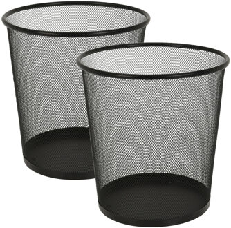 Excellent Houseware Kantoor prullenbak/papierbak - 2 stuks - 19 liter - metaal - zwart
