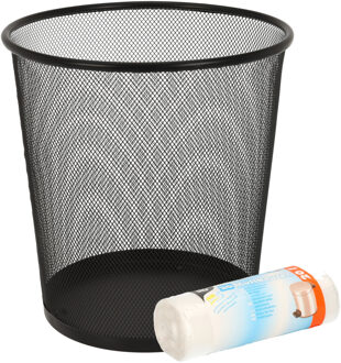 Excellent Houseware Kantoor prullenbak - zwart - 20 liter - incl. 20x afvalzakken - prullenmand - papierbak
