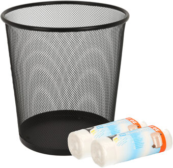 Excellent Houseware Kantoor prullenbak - zwart - 20 liter - incl. 40x afvalzakken - prullenmand - papierbak